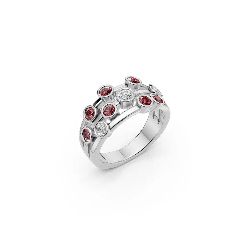 Red Round Bezel Cluster Ring