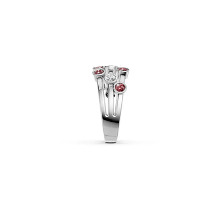 Red Round Bezel Cluster Ring