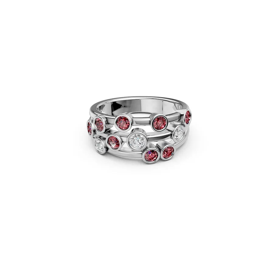 Red Round Bezel Cluster Ring