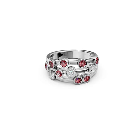 Red Round Bezel Cluster Ring