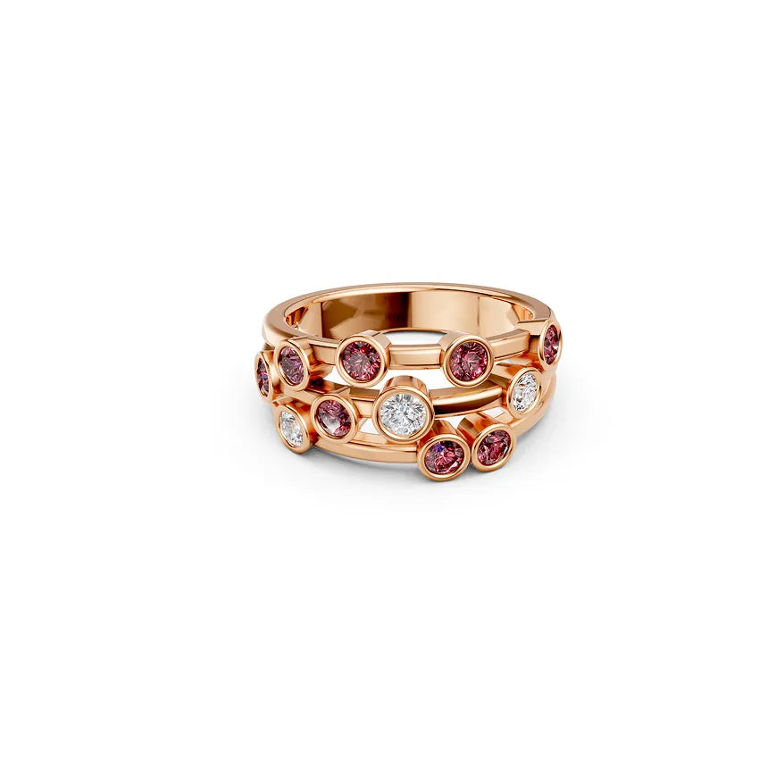 Red Round Bezel Cluster Ring