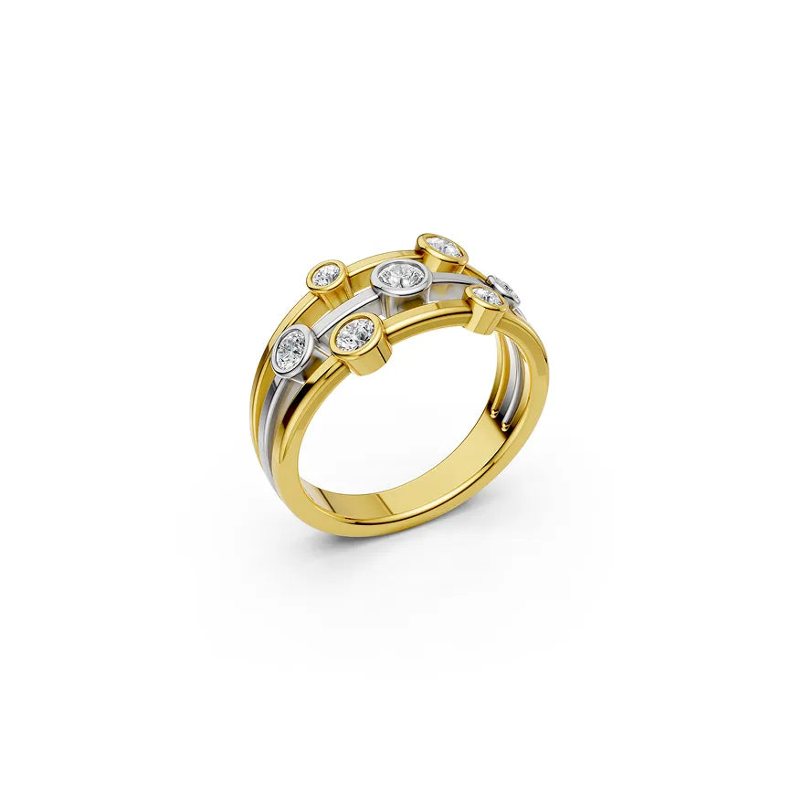 Two-Tone Round Bezel Mutli-Stone Ring