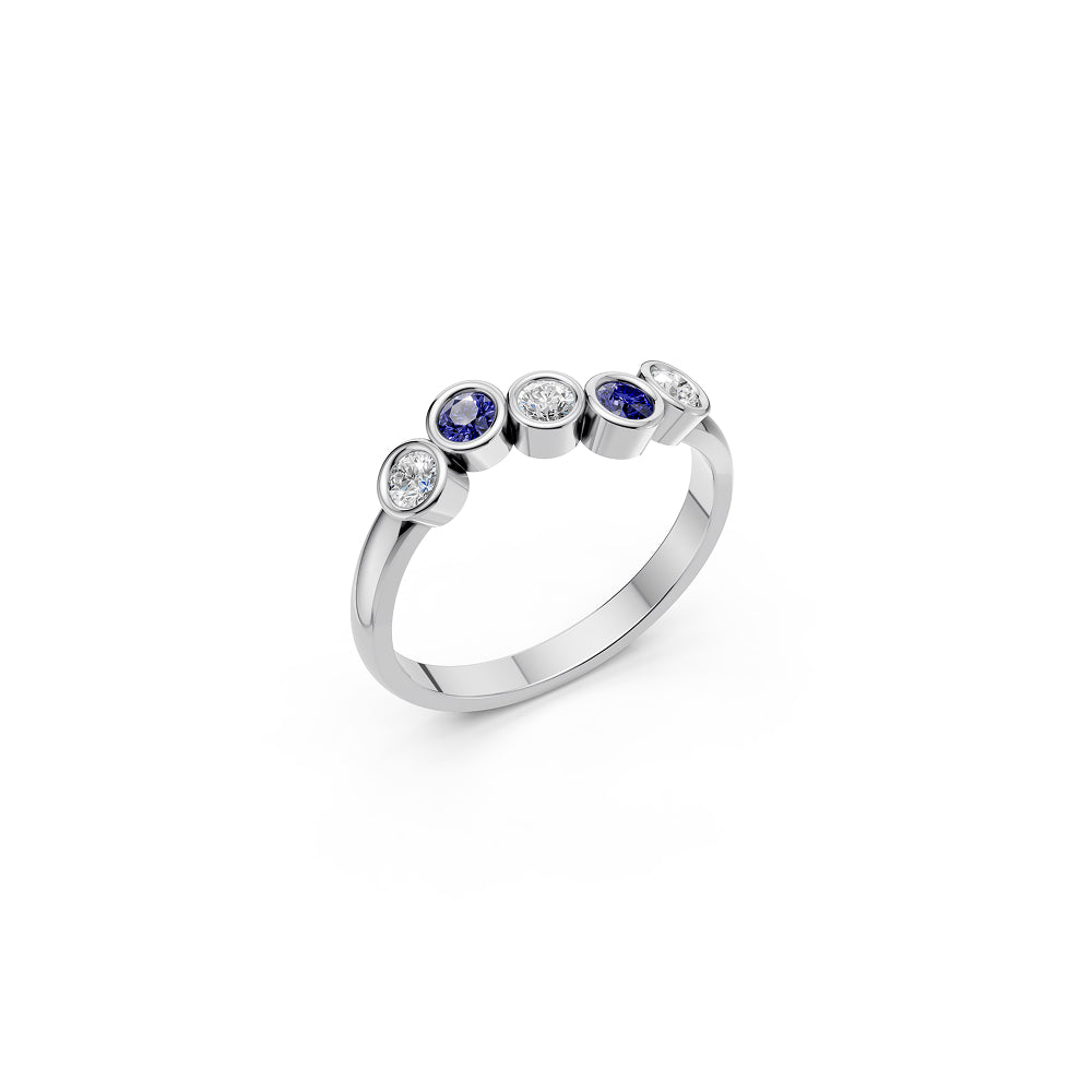 Alternating Round Bezel Ring